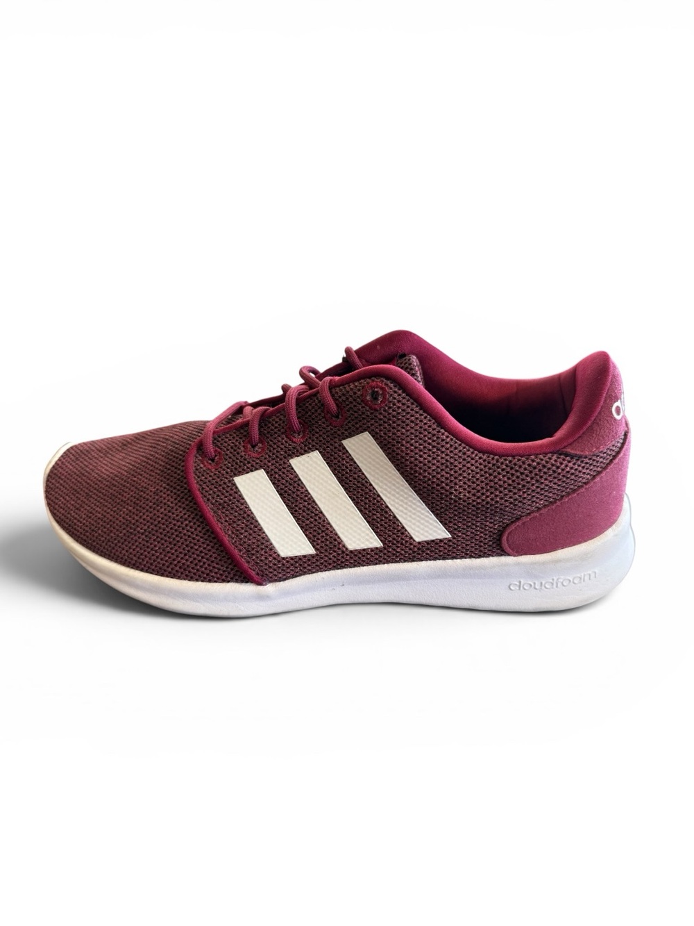 Adidas Cloudfoam Burgundy Mesh Athletic Sneaker with White Stripes